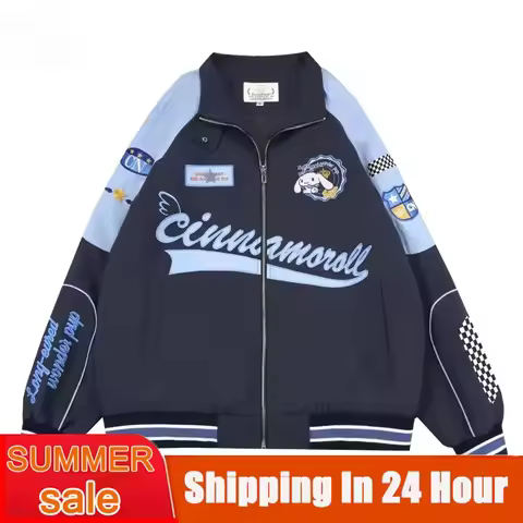 Sanrio Cinnamoroll Kuromi Biker Coat Racer Jacket My Melody Cartoon Kawaii Female Loose Warm Windpro