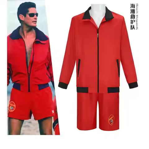Hot Sale Adult Pam Tommy Costume Movie Cosplay Red Coat Shorts Suit for Men Halloween Carnival Party