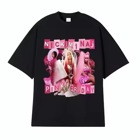 Hip hop queen Nicki Minaj pink Friday pattern Tshirt for womens aesthetic fashion Tshirt round neck 