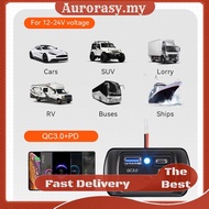 [AS] 12V/24V Car Charger Socket 36W/48W/60W QC3.0 PD Car Charger Dual USB Car Bus Charger Socket Ada