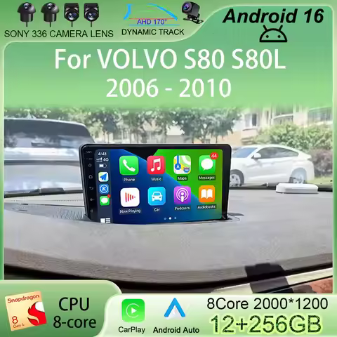 Carplay Auto Android 16 For VOLVO S80 S80L 2006 2007 2008 2009 2010 GPS Autoradio Multimedia Player 