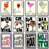 8WR0 Cocktail Posters Colourful Retro Canvas Painting Alcoholic Drinks Print Wall Art Pictures for P