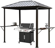 【WZZHHJ】 BBQ Hard Top Gazebo 6x8ft – Outdoor Metal Hard Top Permanent BBQ Gazebo with Galvanized Ste