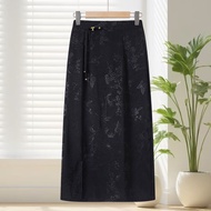 Summer Satin Retro Chinese Style Skirt Chinese Style High Waist Slimmer Look Temperament Mid-Length 