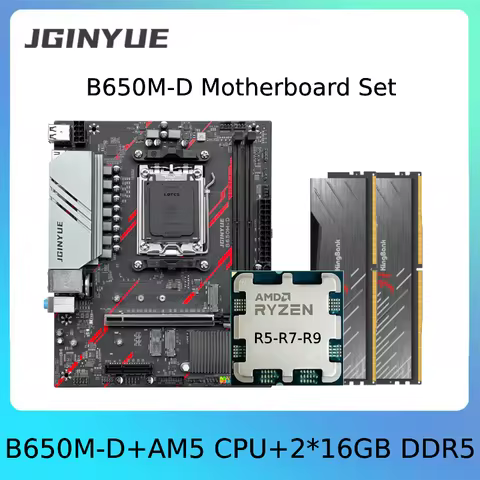 JGINYUE B650 Motherboard Set AMD AM5 CPU Processors 2*16GB DDR5 6000Mhz RAM Support M.2 NVME ARGB B6