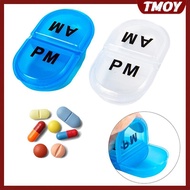 TMOY 2 Grids Waterproof Pill Organizer Portable Oval Pill Box Pill Container Daily AM&PM Containers