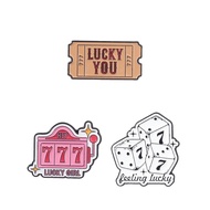 Lucky Dice Number 777 Enamel Pin Vintage Slot Machine Ticket 777 Lucky Girl Design Brooches Clothes