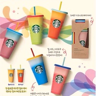 Starbucks Tumbler cup Color Changing Confetti Reusable Plastic Tumbler with Lid and Straw Cold Cup星巴克变色水杯