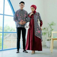 JTR Couple Gamis Batik Kombinasi Couple Pesta Baju Kondangan Maroon