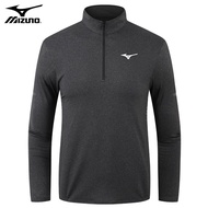 Mizuno ฤดูร้อนกีฬาออกกำลังกายวิ่งความเร็วแห้งเสื้อผ้าชายครึ่งซิปคอปกแขนยาวเสื้อยืดกีฬาที่เดินทางมาพั