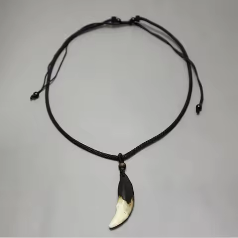 Wolf Tooth Men's Pendant Write, Lobo Necklace Vintage Look Teeth Jewelry Adjustable Black Cord BTS A