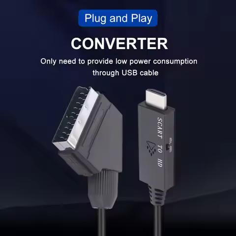 1m Audio Video Adapter Scart To HDMI-compatible 1080P Video Audio Converter DC 5V Micro USB Cable Ac