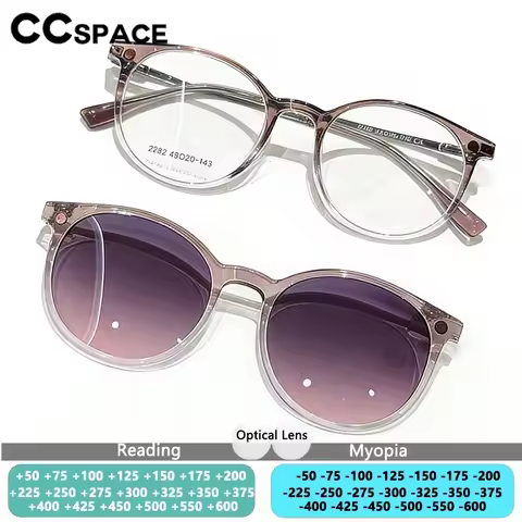 CCspace Trendy Polarized Myopia Magnet Clip On Prescription Sunglasses Women Round Flip Glasses Driv