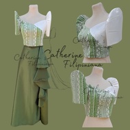 Modern Filipiniana Ethnic Top with Olive Green Ruffles Skirt