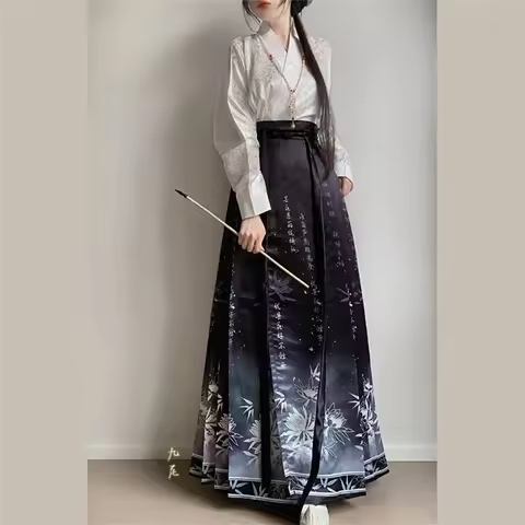 Chinese Fashion Hanfu Paard Gezicht Rok + Shirt Sets Plus Maat Xl Vrouwen Chinese Traditionele Vinta