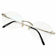 Excellent condition □ Cartier Santos de Cartier rimless oval eyeglasses, silver and black, 20 prescr