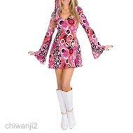 FS ◘℡ Women Retro Hippy Peace Love Costume Dress Flower Power 60s 70s Disco Dancer