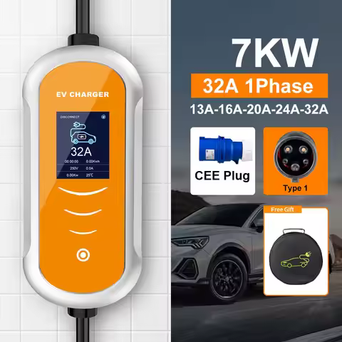 Ipengen 7KW Portable EV Charger Type1 32A 1Phase Wallbox EVSE Fast Charging Electric Car Charger for