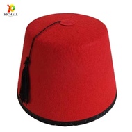 KICMALL Tarboosh Fez Hat, Moroccan Hat Red Color Felt Fez Cap, Universal Cosplay Breathable Ottoman 