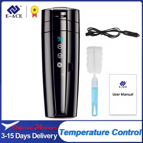 E-ACE 12V Portable Car Heating Cup 400ml Stainless Steel Touch screen Digital Display Water Warmer B