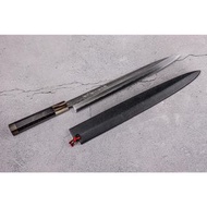 🇯🇵鄉右馬允義弘 銀三鋼 墨流 正夫柳刃 270mm 💓 黑檀木上下白水牛 💓 山脇刃物 日本高級廚刀