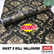 PAKET PROMO 5 ROLL stiker dinding gambar Motif Batik Hitam stiker aesthetic tempel wallpaper 3d mura