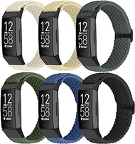 6 Packs Stretchy Loop Bands Compatible With Fitbit Charge 4/Fitbit Charge 3, Adjustable Nylon Braided Straps for Women Men
