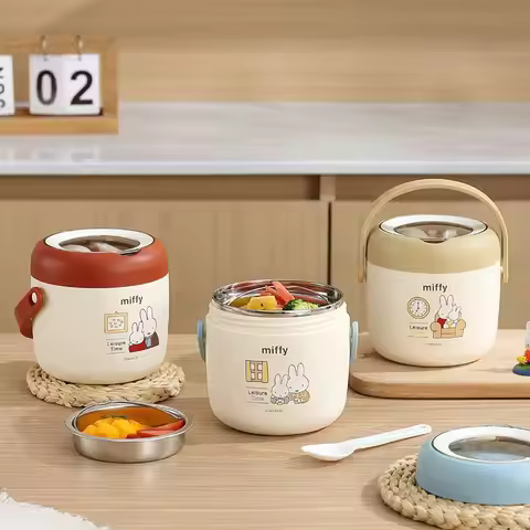 Kawaii Anime Cartoon Thermos Bucket Miffy Stainless Steel Insulation Lift The Pot Student Lunch Box 