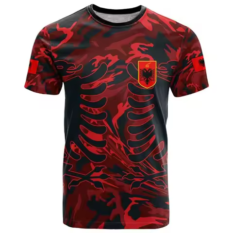 Albania Flag Graphic T Shirts Albanian National Emblem 3D Print T Shirt For Men Clothes Sport Contes