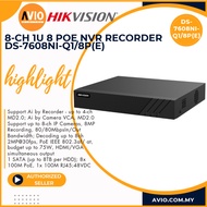 HIKVISION 8CH 8 Channel 4K 8MP IP Network CCTV NVR Recorder 8 POE 75w 1hdd 80Mbps DS-7608NI-Q1/8P(E)