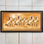 Wall decoration plus frame size 100x50cm painting print 7 gold horses