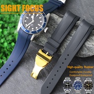 22mm Curved End FKM Rubber Watch Band for Tudor Black Bay Strap,Pelagos Watchband,Black Bay GMT,Blac