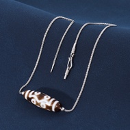 925 Silver Universal Chain Dzi Bead Necklace for Men, Pure Silver Clavicle Chain, Same Style for Wom