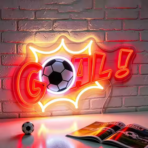 Soccer Neon Sign, Goal Neon Signs for Wall Decor - Dimmable Football LED Signs for Fans, Sports Them