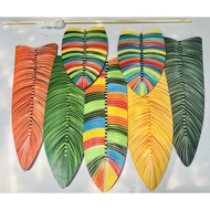 Set of 7 Wooden Leaves in Orange and Green Tone Handmade Wall Hanging - Vintage Boho Style Home Deco