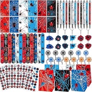 84pcs Spider Party Favors with Pens Notepads Paper Gift Bags Spider Web Key Chains Slap Bracelet Sti