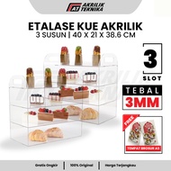 Acrylic Cake Display Case | 3mm Thick Bakery Bread Display Rack 3 Tiers Size 40x21x38.6 cm