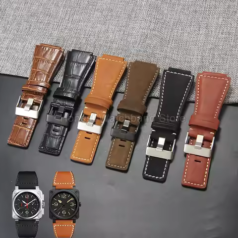 24mm Convex Interface Excellent Quality Watch Strap for Bell & Ross Bell Ross Elastic Genuine Cowhid