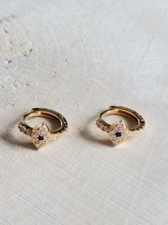 925 純銀鍍 14K 金耳環 ~ 藍眼睛耳環 ~ 滿鑽惡魔眼耳扣耳環