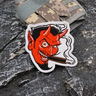 [Custom Velcro patch]AE.Red Devil Tactical Embroidered  holding a cigarette in his mouth 3D Velcro P