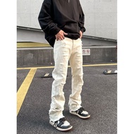 grunge jeans Ruang dalam jeans dan seluar Seluar jeans gaya Amerika vintage burr palsu lelaki seluar