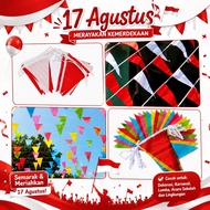 MERAH 6 Meters Red, White & Colorful Fabric Triangle Flags/ Pennant Flags Decorative Flags of the Re