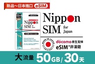 日本進口 eSIM docomo 30日 50GB 非漫遊 上網卡 數據卡 SIM卡 電話咭