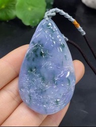 《有證書》緬甸天然翡翠A貨 糯冰濃藍紫飄藍花山水牌
