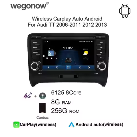 Car Radio For Audi TT 2006-2011 2012 2013 8G+256G DSP Carplay Auto Android 12.0 IPS Car DVD Player G