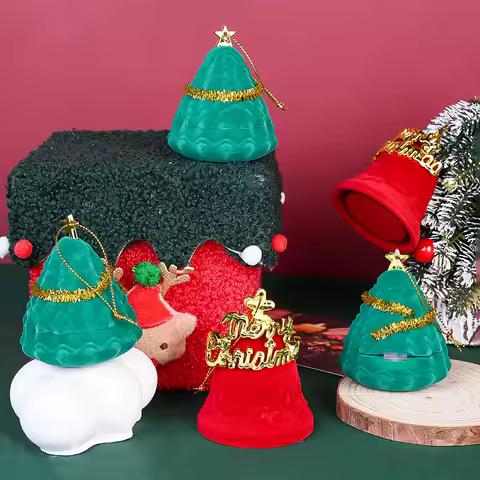 iYOE 1pc 5.7-7.5cm Christmas Jewelry Box Christmas Tree & Bell Ring Gift Box Jewelry Organizer Perfe