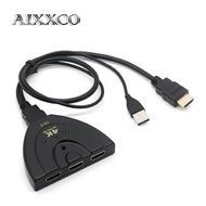 AIXXCO HDMI Switch 4K， Powered by USB Cable 3 Input 1 Output HDMI Switch Splitter 4Kx2K with Pigtail