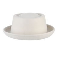 100% Wool Pork Pie Fedora Hat For Women Men Autumn Winter Felt Curved Brim Porkpie Hat