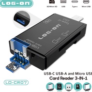Log ON CARD READER LOCR7 3IN1 USB ADAPTER TYPE CMICROUSBUSB 2SDMMC SLOTMICRO SD