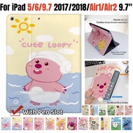 For iPad 9.7 2017 2018 Air 2 9.7''ipad 5 6 9.7''A1474 A1566 A1822 A1893 Pen Slot Fashion Cute Cartoo